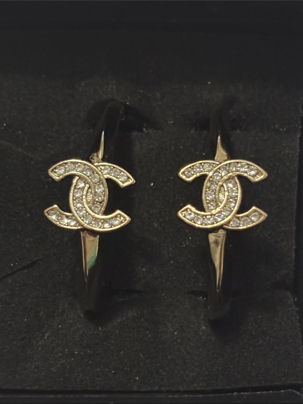 Gold Crystal CC Hoop Earrings